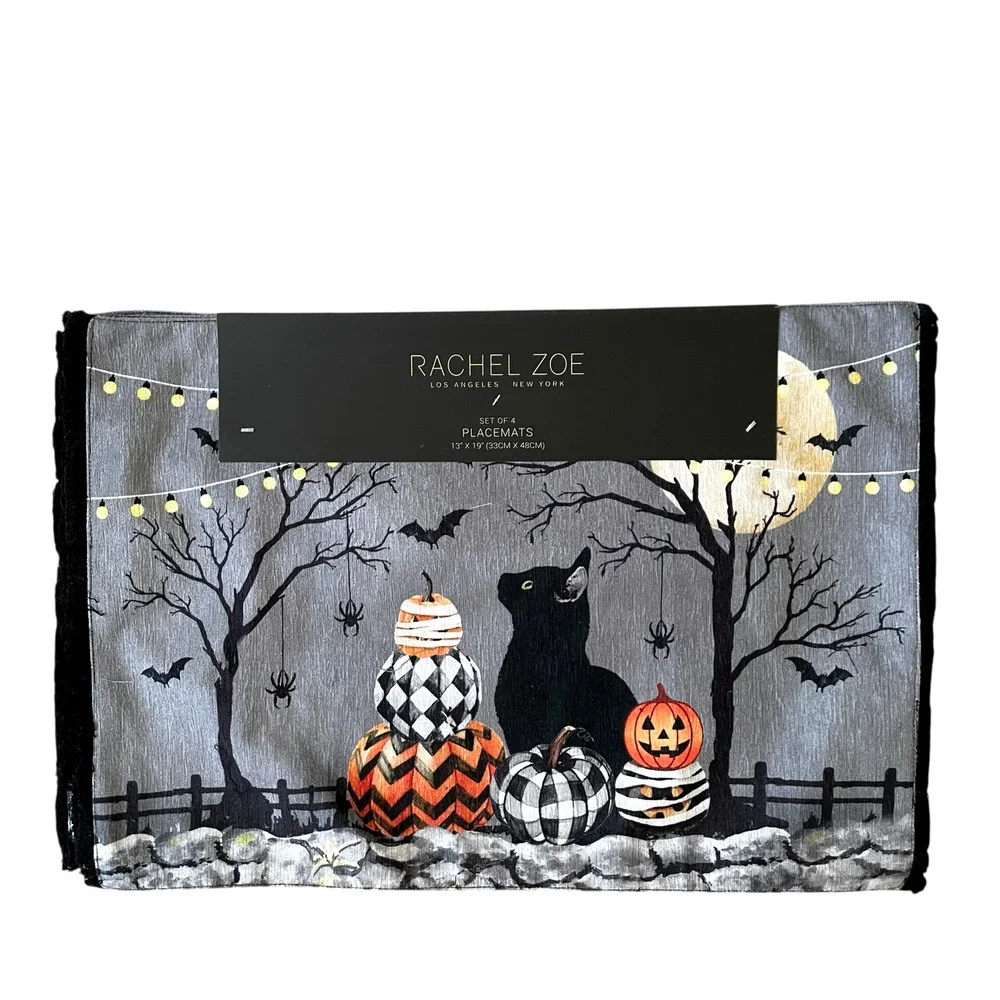 Rachel Zoe MACKENZIE CAT Halloween Placemats 13x19 Set of 4 New